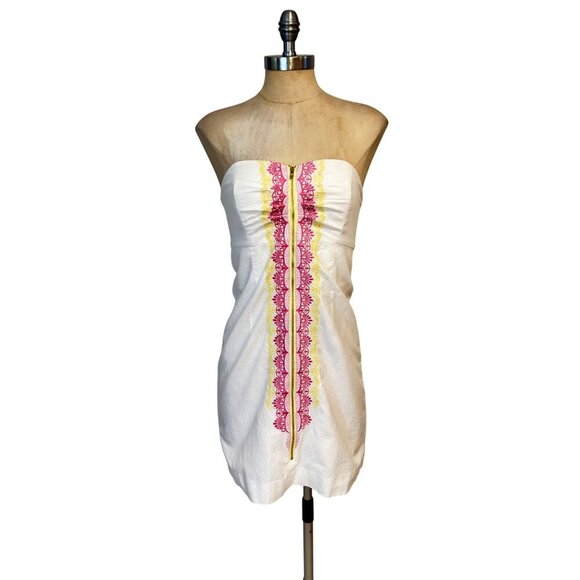 Lilly Pulitzer Wesley White Zip It Panel Embroidery Strapless Dress 6 8 - Picture 4 of 8
